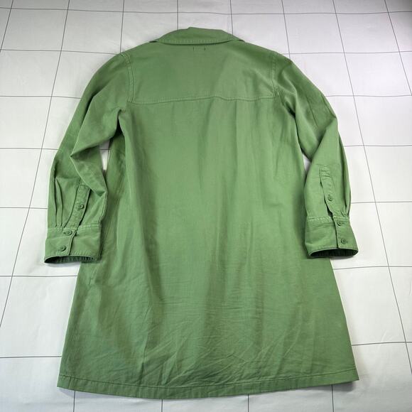 J. Crew Dress Womens Medium Green Harbor Drapey Cotton Lace Up Utility Collared - Picture 4 of 11
